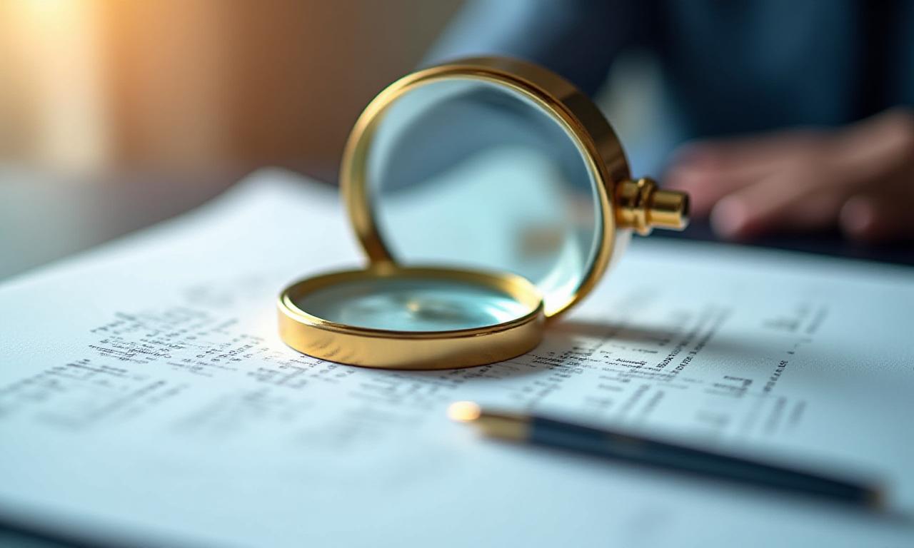Close up of a generic legal document with a magnifying glass highlighting floor text