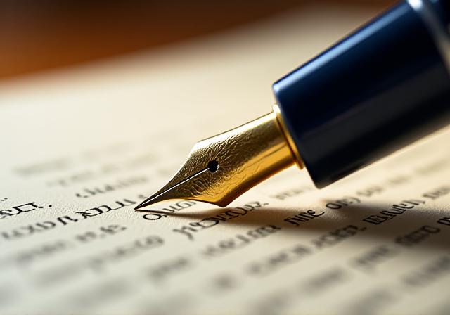 Close up of a legal document with a classic fountain pen
